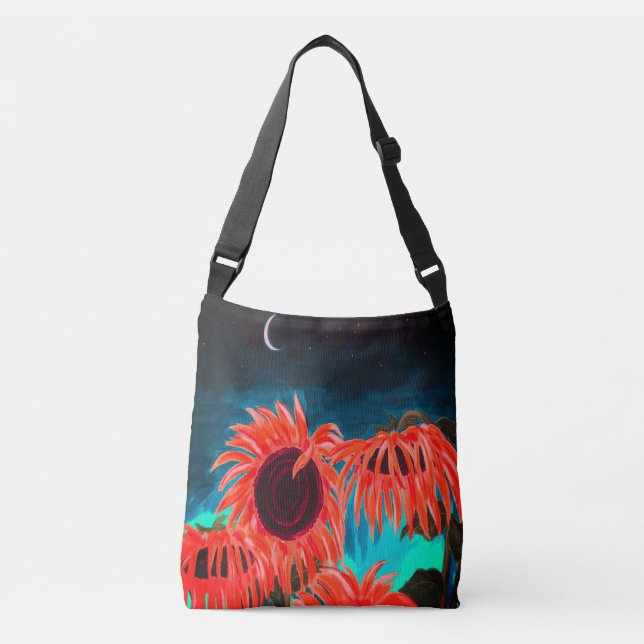 Mitternacht Sonnenblumen Crossbody Bag Tragetaschen Mit Langen Trägern (Vorderseite)