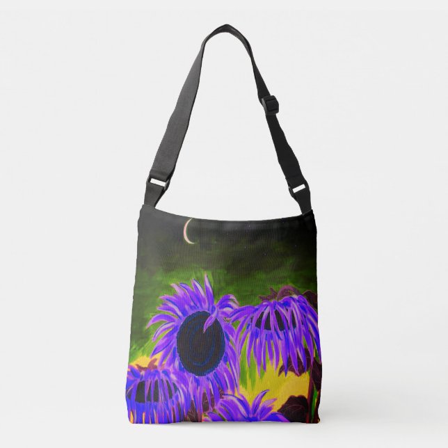 Mitternacht Sonnenblumen Crossbody Bag Tragetaschen Mit Langen Trägern (Vorderseite)