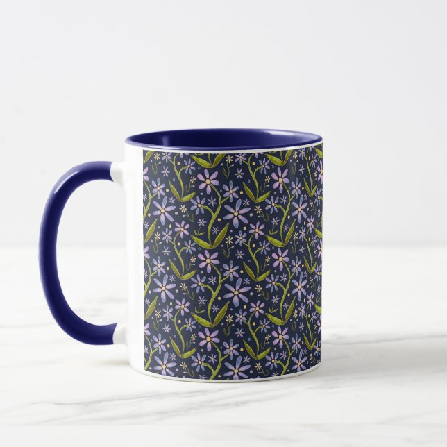 Mitternacht | Tanzende Gänseblümchen Aquarell Tasse (Links)