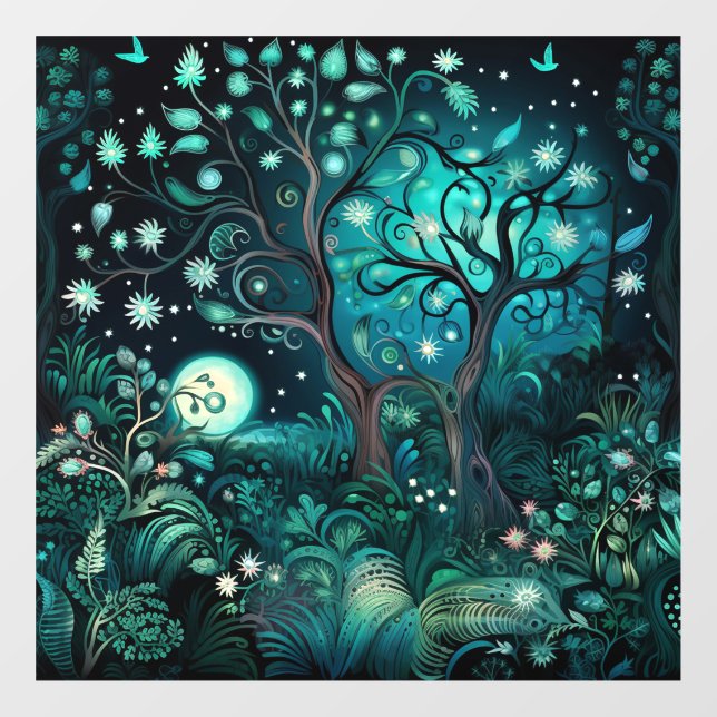 Mitternacht-Waldfenster Fensteraufkleber (Blatt)