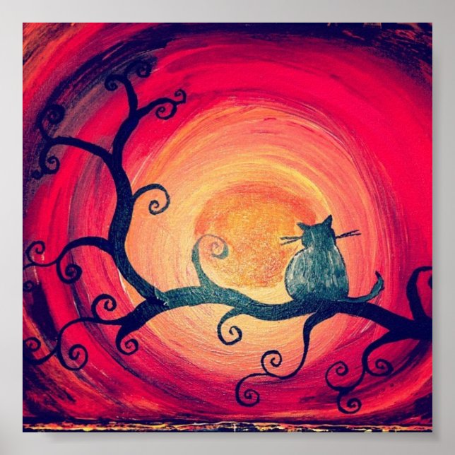 Mitternacht Whimsical Cat Poster (Vorne)