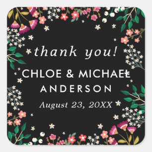Mitternacht Wildblumen - Boho Wedding - Vielen Dan Quadratischer Aufkleber