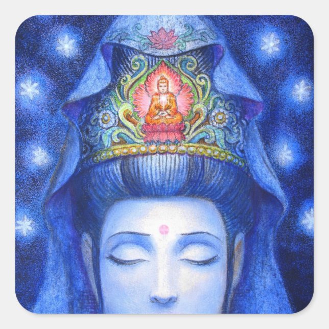 Mitternacht Zen Meditation Kuan Yin Quadratischer Aufkleber (Vorderseite)