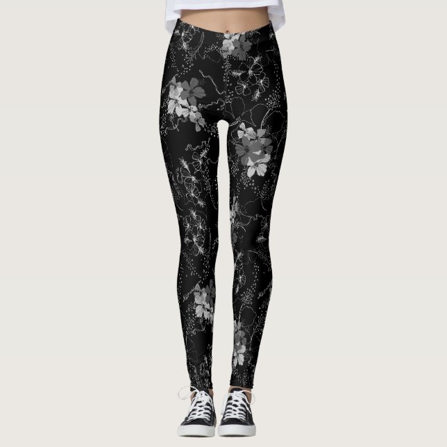 Mitternachtgarten Hawaiian Tropical Floral Leggings (Vorderseite)