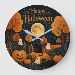 Mitternachtlich Halloween Schnurrhaare und Geister Große Wanduhr