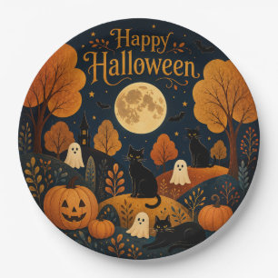 Mitternachtlich Halloween Schnurrhaare und Geister Pappteller