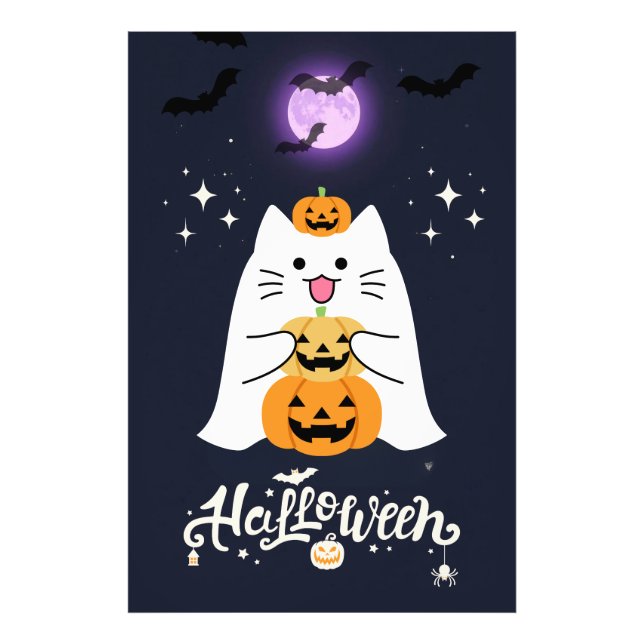 Mitternachtlich verzauberter Halloween-Kater – Gru Fotodruck (Vorne)