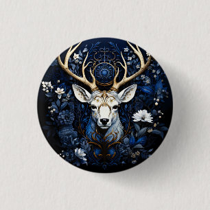Mitternächtliche himmlische florale gotische Hirsc Button