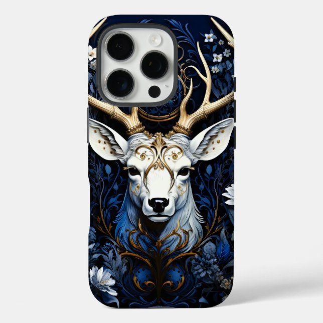 Mitternächtliche himmlische florale gotische Hirsc iPhone 16 Pro Hülle (Rückseite)