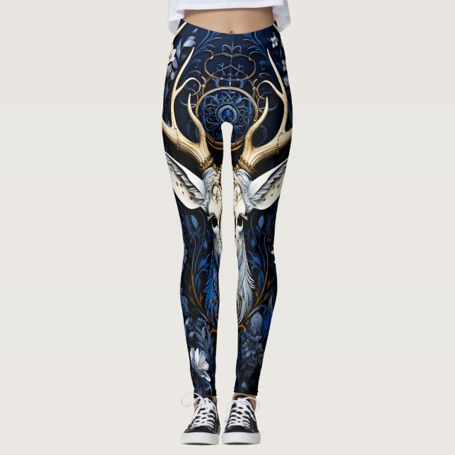 Mitternächtliche himmlische florale gotische Hirsc Leggings (Vorderseite)