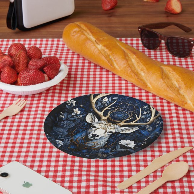 Mitternachtliche himmlische florale gotische Hirsc Pappteller (Picknick)