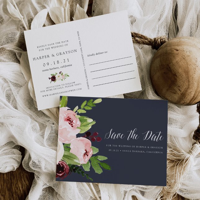 Mitternachtromantik Save the Date Ankündigungspostkarte (Von Creator hochgeladen)