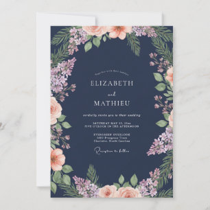 Mitternachts-Amethyst-Wildblumen-Hochzeit Einladung