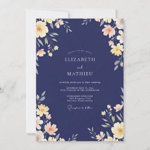 Mitternachts-Antiquité-Creme-Blüten-Hochzeit Einladung