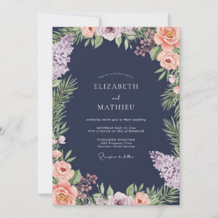 Mitternachts-Aprikosen-Ranunculus-Eukalyptus-Hochz Einladung