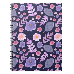 Mitternachts-Aquarell-Blumen-Notizbuch Notizblock