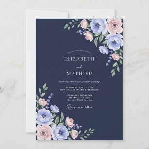 Mitternachts-Blush-Ranunculus-Eukalyptus-Hochzeit Einladung