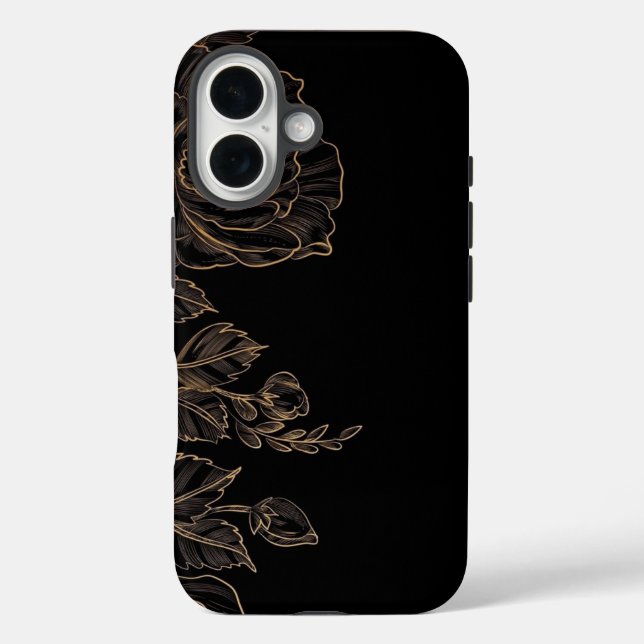 Mitternachts-Blüten-Eleganz iPhone 16 Hülle (Rückseite)