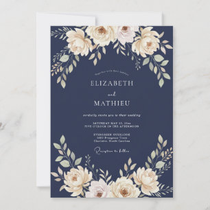 Mitternachts-Champagner-Blüten-Hochzeit Einladung