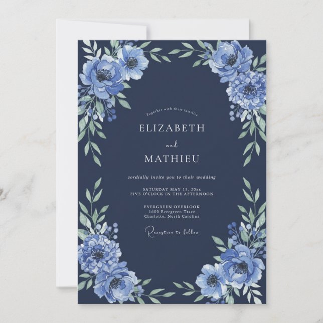 Mitternachts-Dahlia-Hochzeit Einladung (Vorderseite)