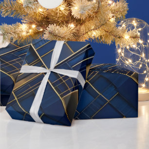 Mitternachts-Gold-Dekor: Luxuriöses Marineblau Geo Geschenkpapier