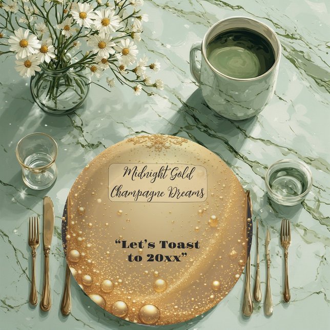 Mitternachts-Gold-Faux-Champagner-Traum-Bubbles Ne Pappteller (Midnight Gold Faux Champagne Dream Bubbly New Year Paper Plates)