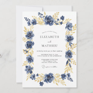 Mitternachts-Gold-Rosen-Hochzeit Einladung