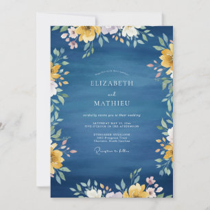 Mitternachts-Gold-Wildblumen-Hochzeit Einladung