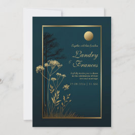 Mitternachts-Goldmond Botanische Hochzeit Einladung