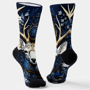 Mitternachts-Himmels-Blumen-Gotik-Hirsch Socken