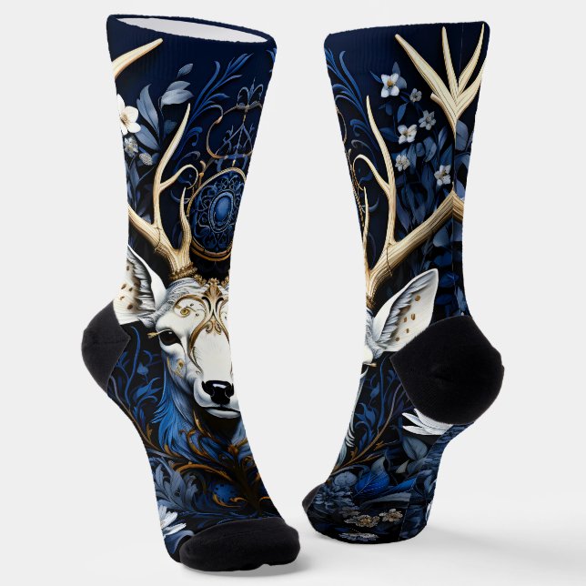 Mitternachts-Himmels-Blumen-Gotik-Hirsch  Socken (Gewinkelt)