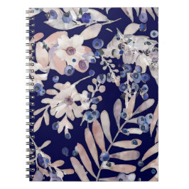 Mitternachts Indigo-Eukalyptus- und Blaubeer-Botan Notizblock