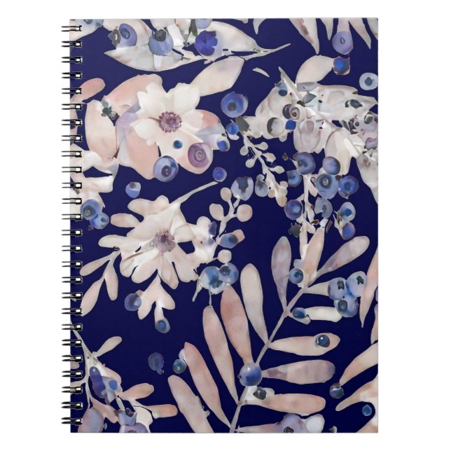 Mitternachts Indigo-Eukalyptus- und Blaubeer-Botan Notizblock (Vorderseite)