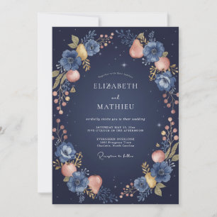 Mitternachts Indigo Frucht Eukalyptus Hochzeit Einladung