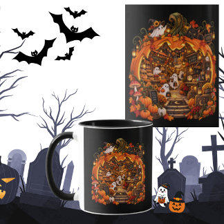 Mitternachts-Kürbismarkt Kuschelige Halloween-Geis Tasse