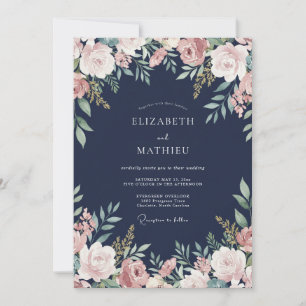 Mitternachts-Malven-Blüten-Hochzeit Einladung