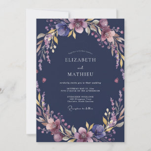 Mitternachts-Malven-Wildblumen-Hochzeit Einladung