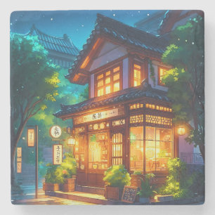Mitternachts-Matcha – Cozy japanisches Lofi-Café Steinuntersetzer