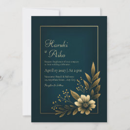 Mitternachts-Navy-Gold-Botanische-Hochzeit Einladung