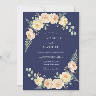 Mitternachts-Pfirsich-Laub-Eukalyptus-Hochzeit Einladung