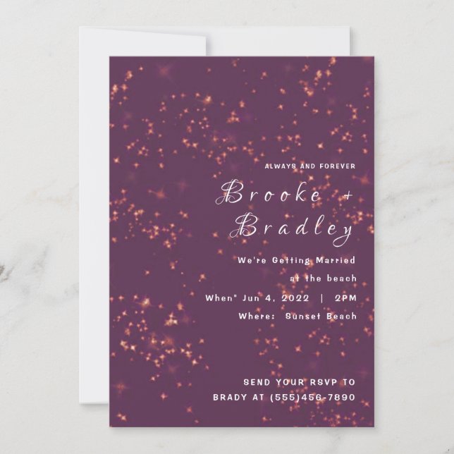 Mitternachts-Purple-Sparkle-Hochzeit Einladung (Vorderseite)