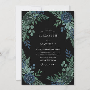 Mitternachts Saphir Laub Eukalyptus Hochzeit Einladung