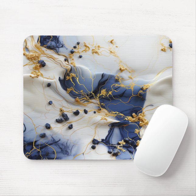 Mitternachts Saphir-Marmor mit Goldfäden Mousepad (Mit Mouse)