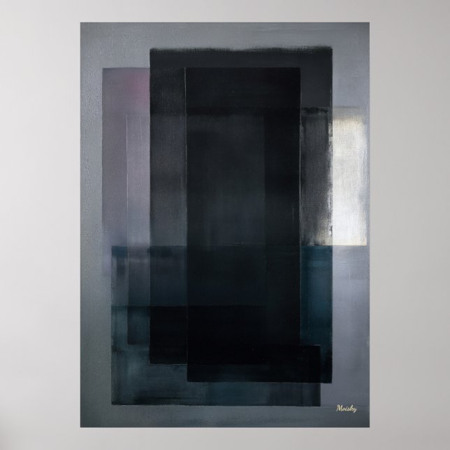 Mitternachts-Schiefer-Farbflächen-Abstrakt Moderne Poster (Vorne)