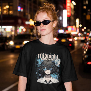 Mitternachts-Schmetterlinge – Gothic Anime Mädchen T-Shirt