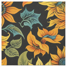 Mitternachts-Sonnenblumen-Musterstoff | Goldene Bl