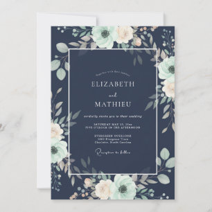 Mitternachts-Teal-Eukalyptus-Hochzeit Einladung