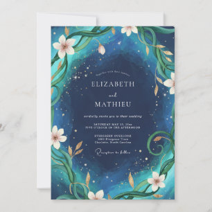Mitternachts-Teal-Reben-Hochzeit Einladung