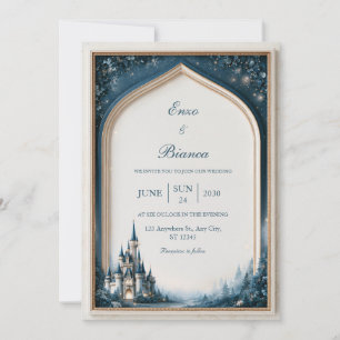 Mitternachts-Teal-Schloss-Gotischer-Bogen-Hochzeit Einladung