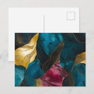 Mitternachts Teal- und Goldmarmor-Fusion Postkarte
